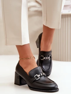 Elegantné dámske kožené topánky na podpätku Black Vinceza 91116
