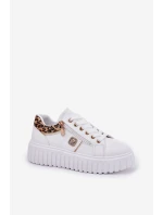 Buty Sportowe Damskie Na Platformie Z Eko Skóry Panterka Białe Velionna