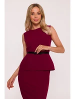 S427 Peplum šaty - bordové