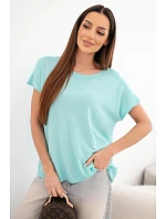 Dámska viskózna blúzka oversize s krátkymi rukávmi a okrúhlym výstrihom mätovej farby Dámska viskózna blúzka oversize s krátkymi rukávmi a okrúhlym výstrihom mätovej farby
