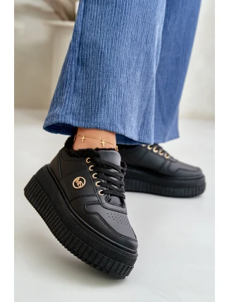 Sneakersy Buty Sportowe Damskie Ocieplane Na Masywnej Podeszwie Czarne Verissha