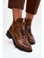 Ocieplane Skórzane Botki Damskie Z Ozdobnym Detalem Brązowe Briselda