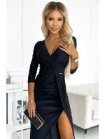 404-6 Dlhé trblietavé šaty s výstrihom a rozparkom na nohách - ČIERNE s trblietkami 404-6 Dlhé trblietavé šaty s výstrihom a rozparkom na nohách - ČIERNE s trblietkami