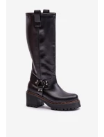 Skórzane Kozaki Damskie Przed Kolano Lewski 3432 Czarne