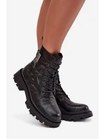 Skórzane Botki Damskie Z Efektem Marszczenia I Klamrą Artiker 57C1008 Czarne