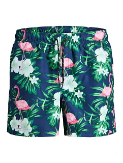Jack&Jones pánske plavky JWHARUBA SWIM PRINTS SHORTS 12206537 NAVY BLAZER FLAMINGO