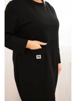 Dámske Plus veľkosť maslové šaty s vreckom a 3/4 rukávmi čierne