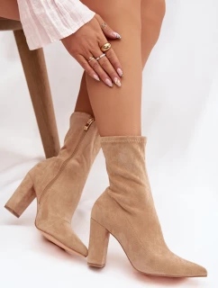 Dámské semišové kotníkové boty s prošitím béžové Rosivelle