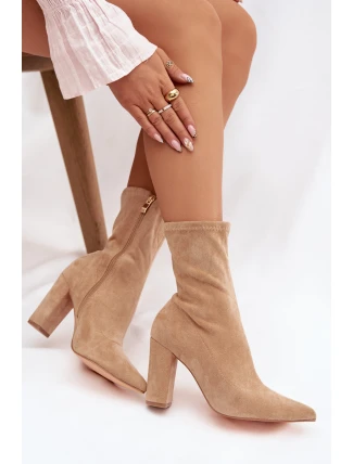 Dámské semišové kotníkové boty s prošitím béžové Rosivelle