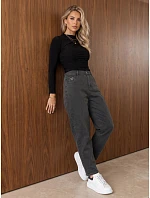 Dámske džínsy Mom Fit s vysokým pásom, tmavošedé, FashionStreet UY3209 Dámske džínsy Mom Fit s vysokým pásom, tmavošedé, FashionStreet UY3209