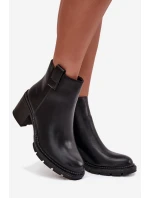 Ocieplane Botki Damskie Z Eko Skóry Na Obcasie Czarne Alvena