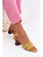 Dámské sandály na podpatku s řemínky Eko semišové Žluté Corivelle
