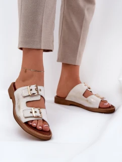 Kožené ploché papuče s prackami Zazoo 3020 Gold Scuffed