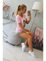 Dámska grafická blúzka púdrovo ružová