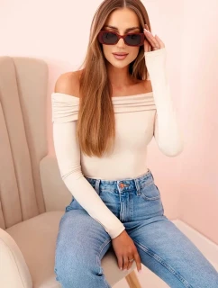 Dámska blúzka s dlhými rukávmi a odhalenými ramenami béžová