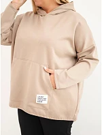 Dámska mikina Plus Size z viskózy s kapucňou a klokaním vreckom v kamelovej farbe Dámska mikina Plus Size z viskózy s kapucňou a klokaním vreckom v kamelovej farbe