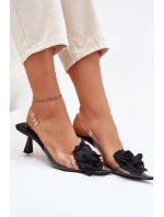 Transparentne Sandały Na Szpilce Z Ozdobnym Kwiatem Czarne Risalie