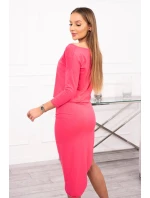 Asymetrické šaty, 3/4 rukávy, malinová farba