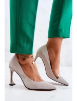 Modne Skórzane Szpilki Jasnoszare Tamira