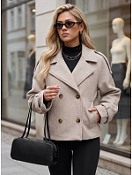 Krátky dámsky dvojradový kabát s klopami, béžový, FashionStreet TY6030 Krátky dámsky dvojradový kabát s klopami, béžový, FashionStreet TY6030