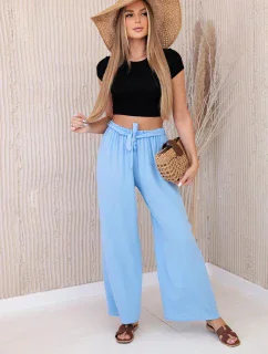 Modré nohavice so širokým pásom