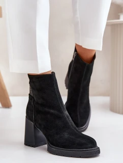 Zamszowe Botki Na Słupku Ocieplane D&A CR42-106 Czarne