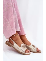 Eleganckie Sandały Damskie Na Płaskim Obcasie Z Ozdobą S.Barski KV51-082 Złote