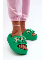 Damskie Klapki Piankowe Z Ozdobami Na Grubej Podeszwie Zielone Bremavia Damskie Klapki Piankowe Z Ozdobami Na Grubej Podeszwie Zielone Bremavia