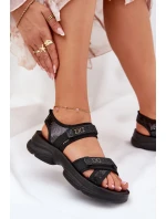 Damskie Sandały Z Cekinami Na Rzepy Czarne Gonev
