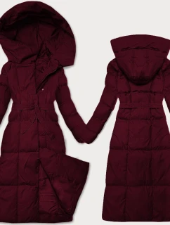 Dámska zimná bunda s opaskom J Style bordová (5M3227-1)