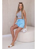 Viskózové šortky viazané v páse modré