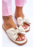 Damskie Skórzane Klapki Z Kokardą Białe Becky