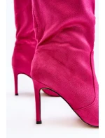 Damskie Kozaki Do Połowy Łydki Na Szpilce Fuksja Odetteia
