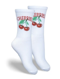 Skarpetki Dziecięce Młodzieżowe CHERRIES Białe