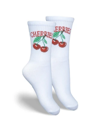 Skarpetki Dziecięce Młodzieżowe CHERRIES Białe