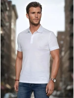 Pánske polo tričko s nášivkou biele FashionStreet PX0627 Pánske polo tričko s nášivkou biele FashionStreet PX0627