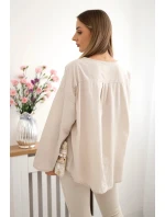 Košeľová blúzka s vyšívaným vzorom béžová