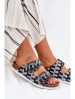 Klapki Damskie Z Klamrami I Brokatem S.Barski RB51-006 Czarne