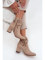 Skórzane Ażurowe Botki Damskie Na Słupku Zazoo 3647 Jasnobeżowe Skórzane Ażurowe Botki Damskie Na Słupku Zazoo 3647 Jasnobeżowe