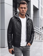 Pánska kožená bunda s kapucňou TX4950, čierna – FashionStreet