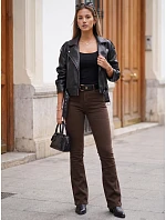 Dámske džínsové nohavice so zvonovým strihom, opaskom a vysokým pásom, hnedé, FashionStreet UY3109 Dámske džínsové nohavice so zvonovým strihom, opaskom a vysokým pásom, hnedé, FashionStreet UY3109