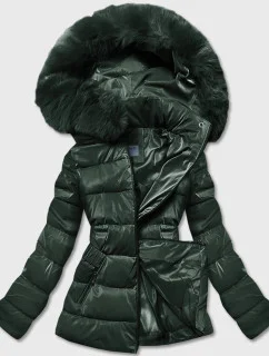 Zelená krátka lesklá dámska bunda (B8090-10)