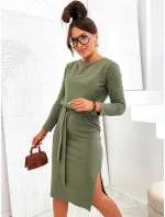 Dámske midi šaty v khaki farbe s opaskom (773)