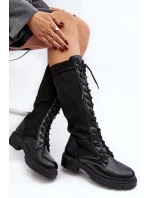 Kozaki Damskie Sznurowane Z Elastyczną Cholewką Czarne Virxinia