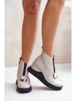 Lakierowane Botki Na Koturnie Ocieplane D&A MR880-136 Jasnoszare