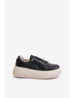 Skórzane Sneakersy Damskie Na Platformie Z Przypinką Vinceza 89101 Czarne