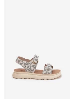 Materiałowe Sandały Damskie Na Platformie Beżowe  Leriot