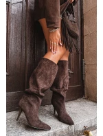 Wsuwane Kozaki Damskie Na Szpilce Z Eko Zamszu Czekoladowe Noretta