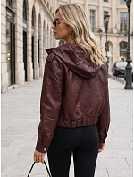 Dámska kožená bunda s kapucňou, bordová, FashionStreet TY5855 Dámska kožená bunda s kapucňou, bordová, FashionStreet TY5855