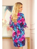 Pohodlné dámske oversize šaty so vzorom svetle modro-ružových kvetov 323-1